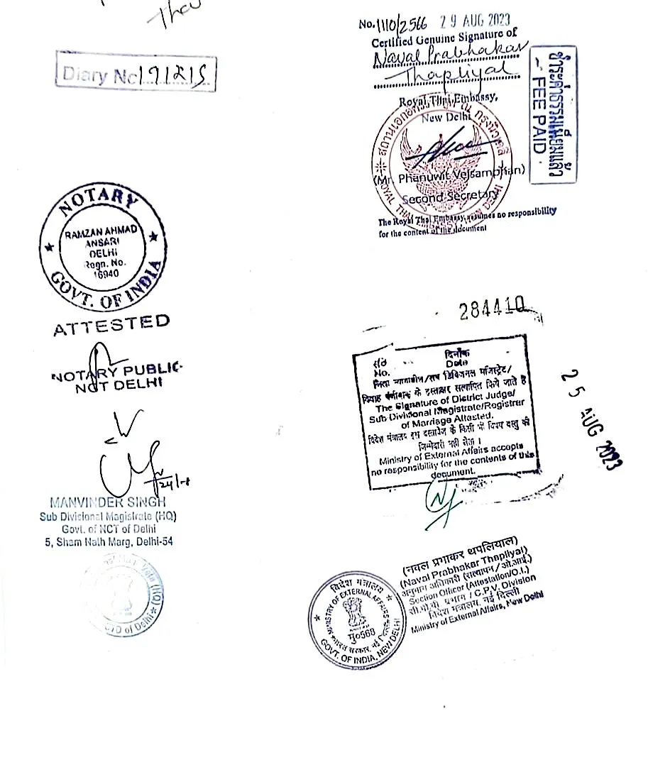 Thailand Embassy Attestation in India